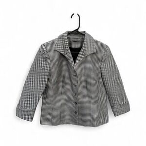 Kate Hill Black & White Checkered Blazer 100% Silk 12P Quiet Luxury Office